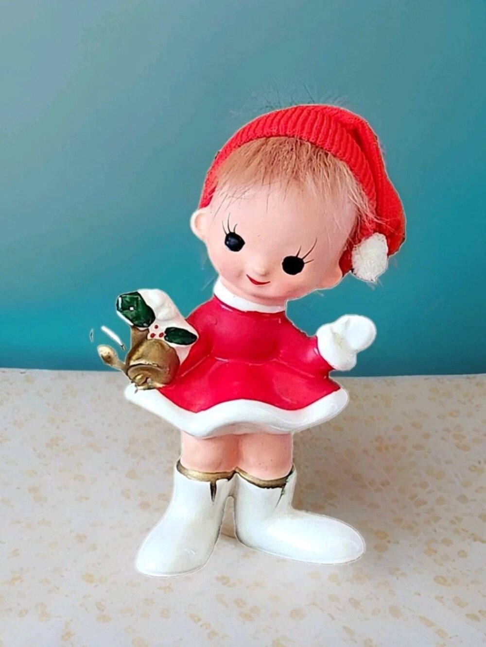 Vintage Mid Century Japan Ceramic Christmas Elf Pixie Figurine 4.5" Bells Ardco?